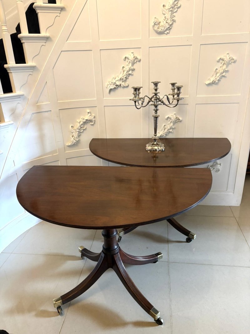 Antique Georgian Mahogany Triple Pillar Dining Table 12–14 Seater Extending with Two Leaves - Image 13